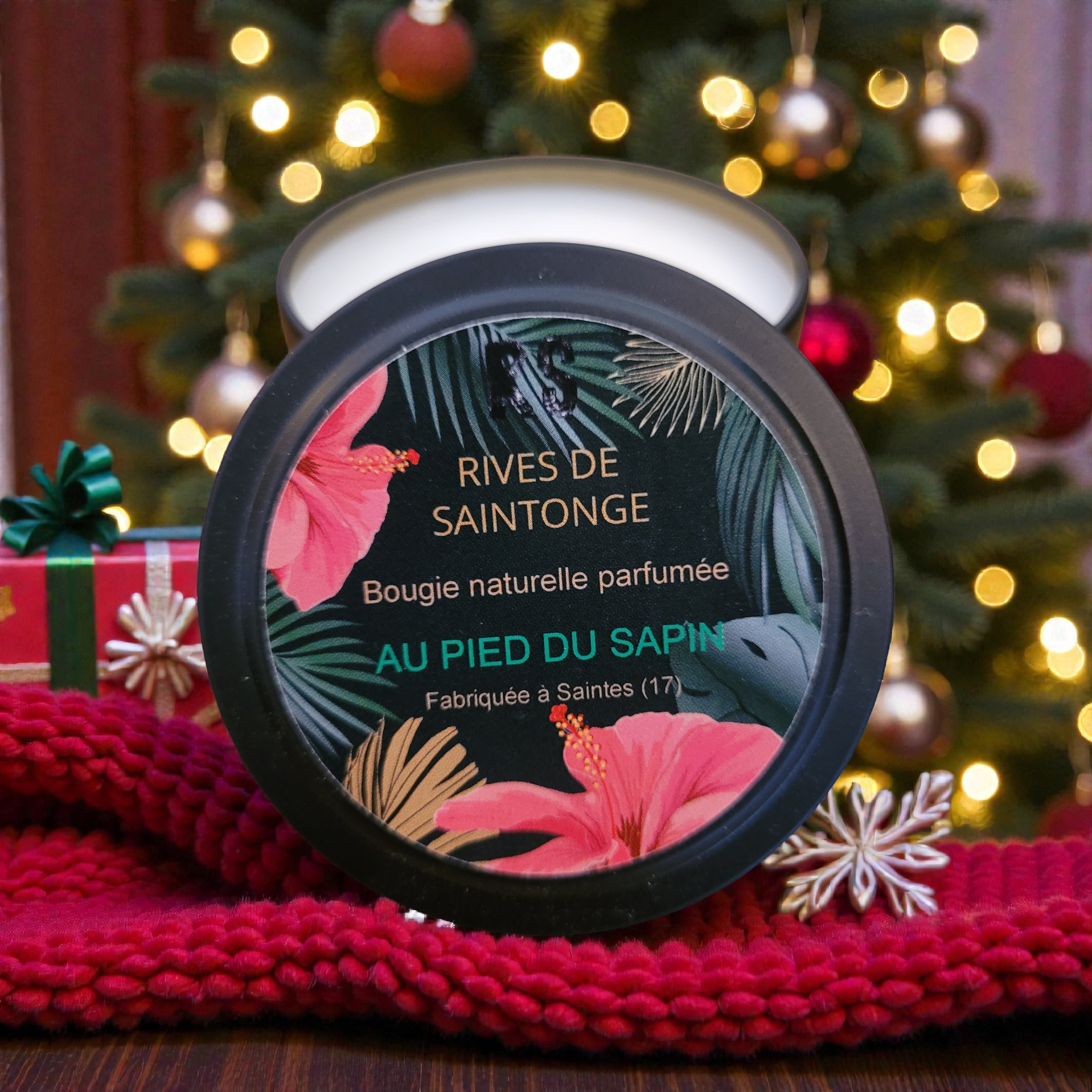 bougie noël naturelle pied du sapin